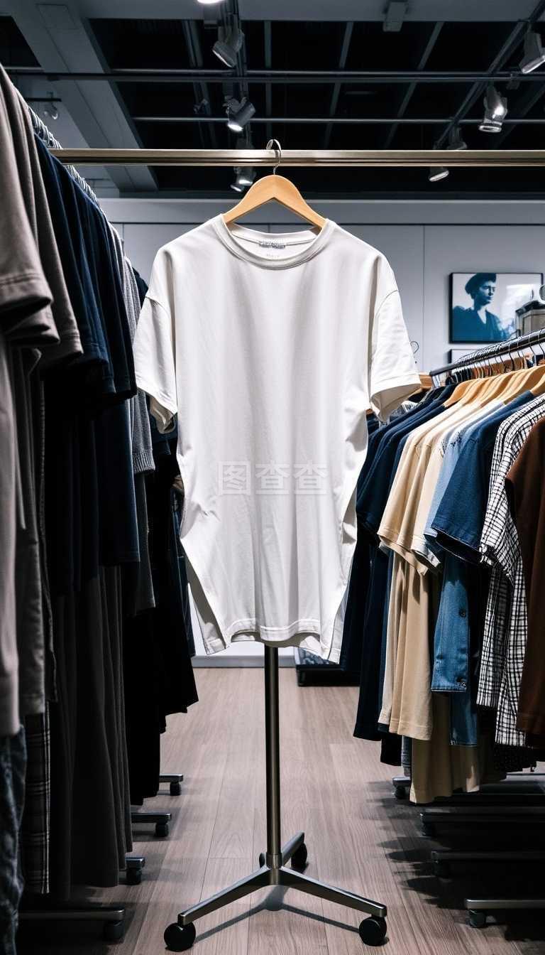 衣服和零售商店景观,带T恤的商店